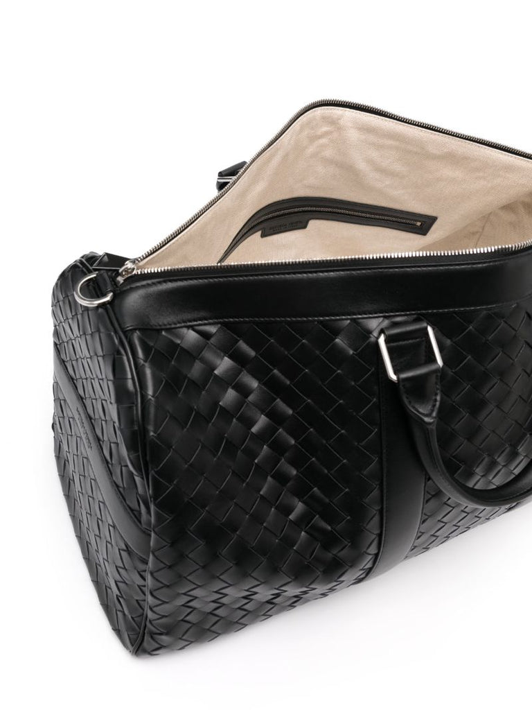 Black Intrecciato Leather Duffle Bag