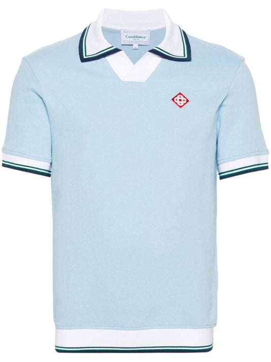 Sky Blue Logo Patch PiquÃ_x0083_Â© Cotton Polo Shirt