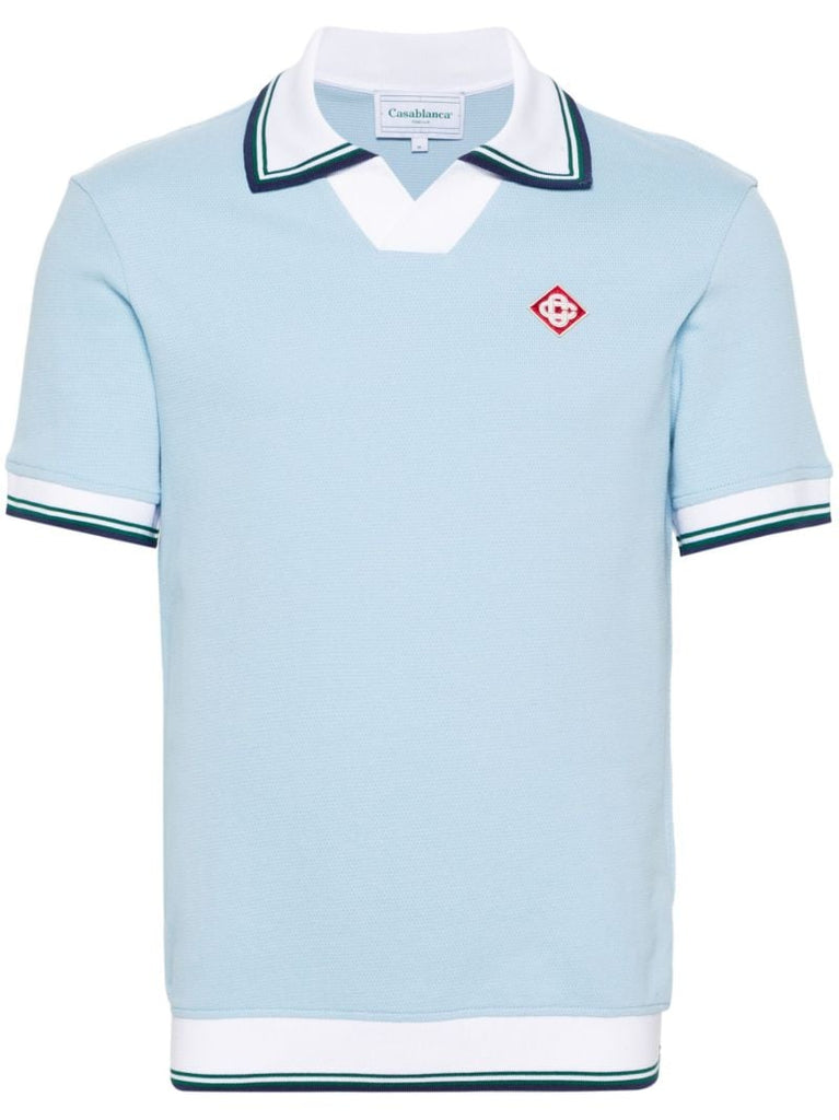 Sky Blue Logo Patch PiquÃ_x0083_Â© Cotton Polo Shirt