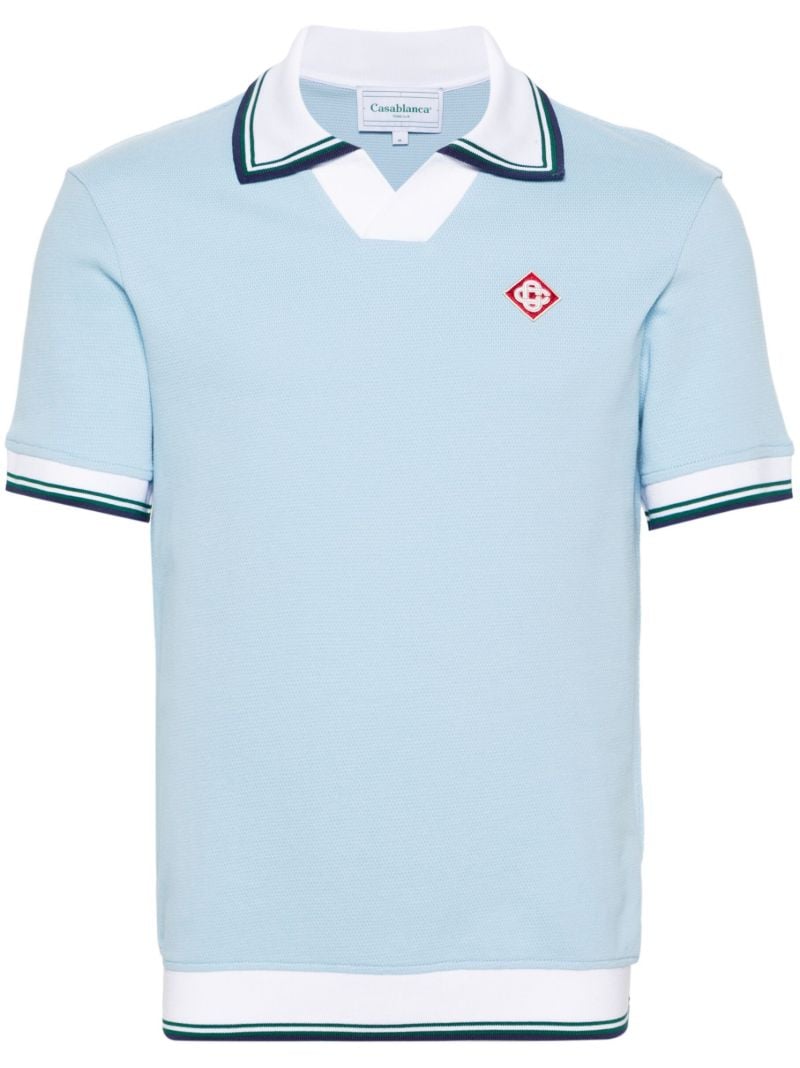 Sky Blue Logo Patch PiquÃ_x0083_Â© Cotton Polo Shirt