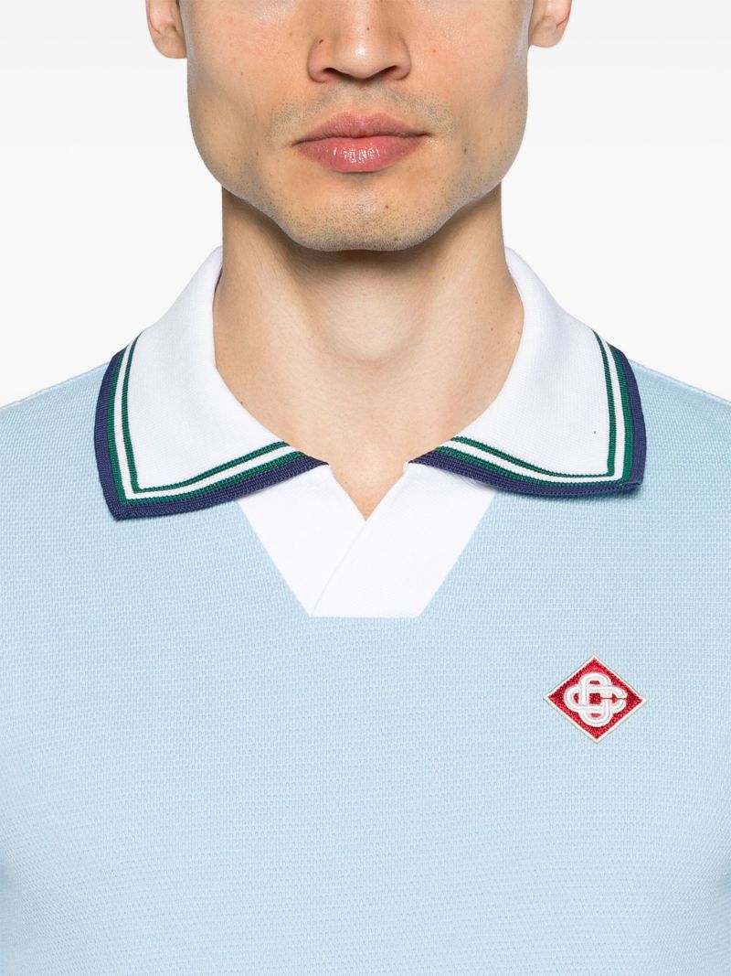 Sky Blue Logo Patch PiquÃ_x0083_Â© Cotton Polo Shirt