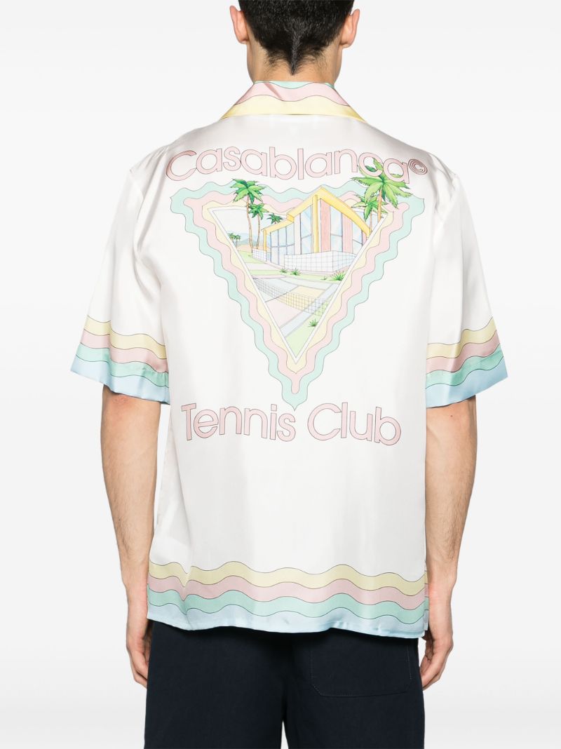 White Scallop-printed Edges Silk Short-sleeved Shirt