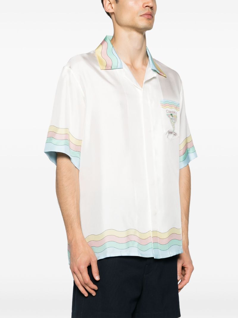 White Scallop-printed Edges Silk Short-sleeved Shirt