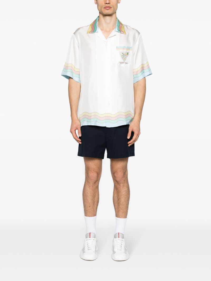 White Scallop-printed Edges Silk Short-sleeved Shirt