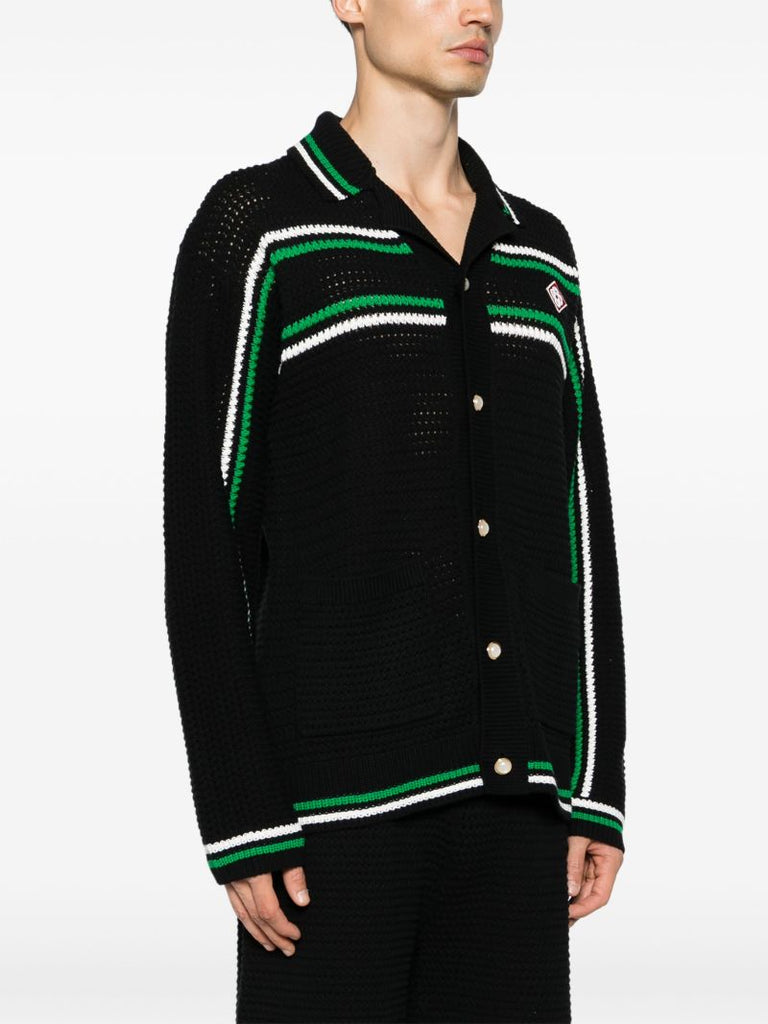 Black Striped Detailing Cotton Cardigan