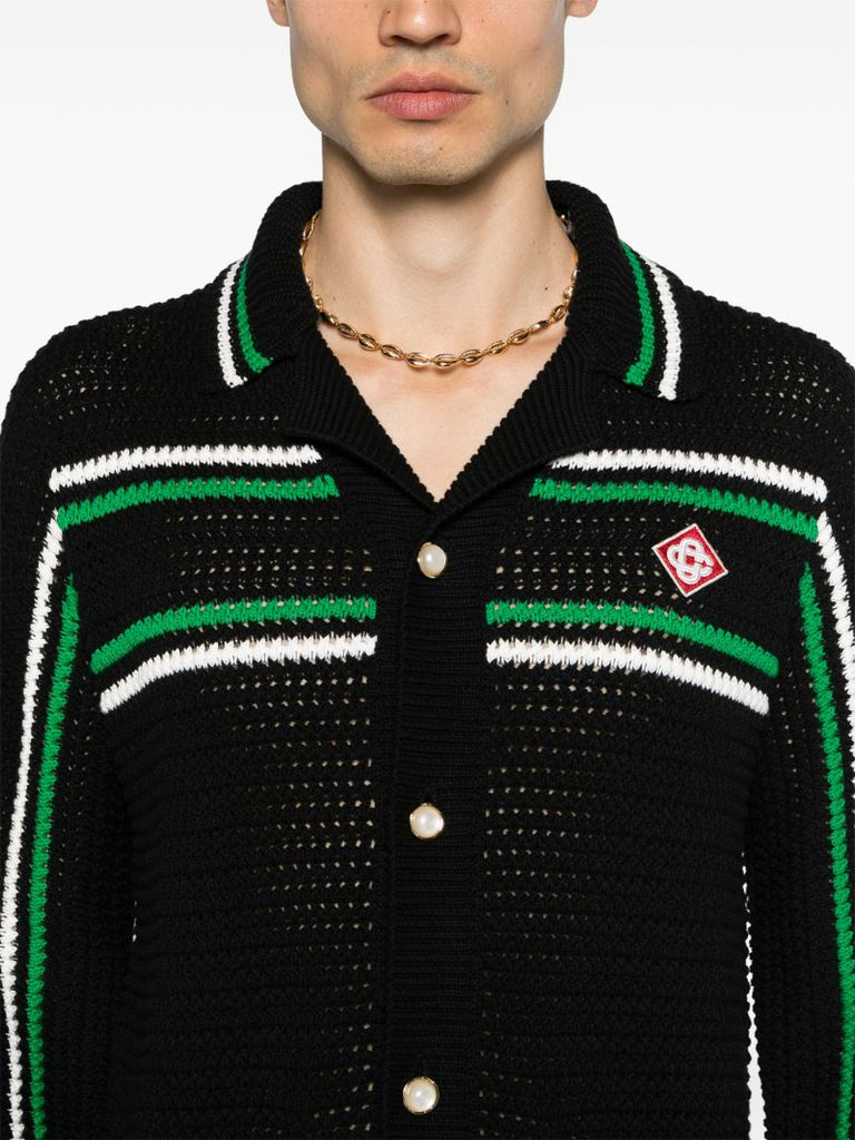 Black Striped Detailing Cotton Cardigan