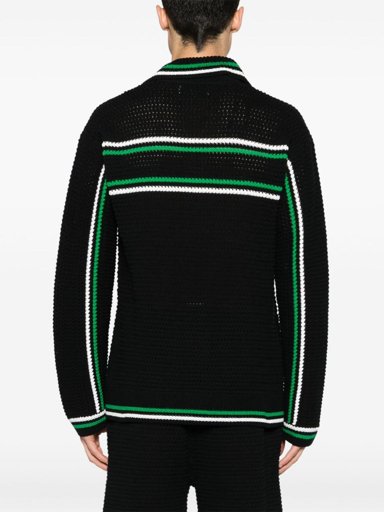 Black Striped Detailing Cotton Cardigan
