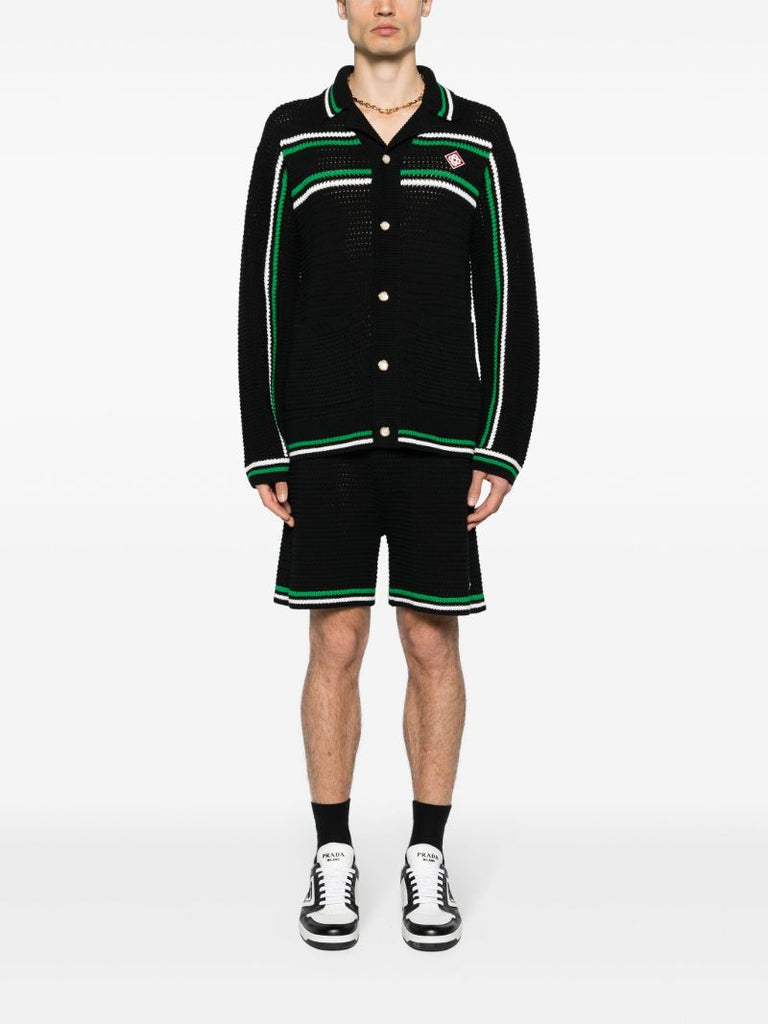 Black Striped Detailing Cotton Cardigan