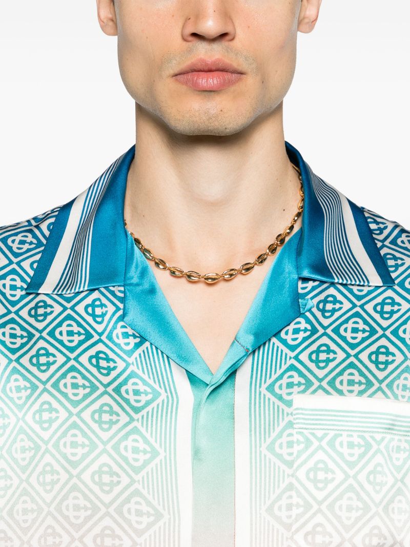 Multicolour Diamond Monogram Silk Short-sleeved Shirt