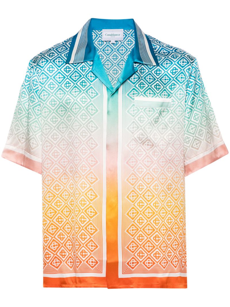 Multicolour Diamond Monogram Silk Short-sleeved Shirt