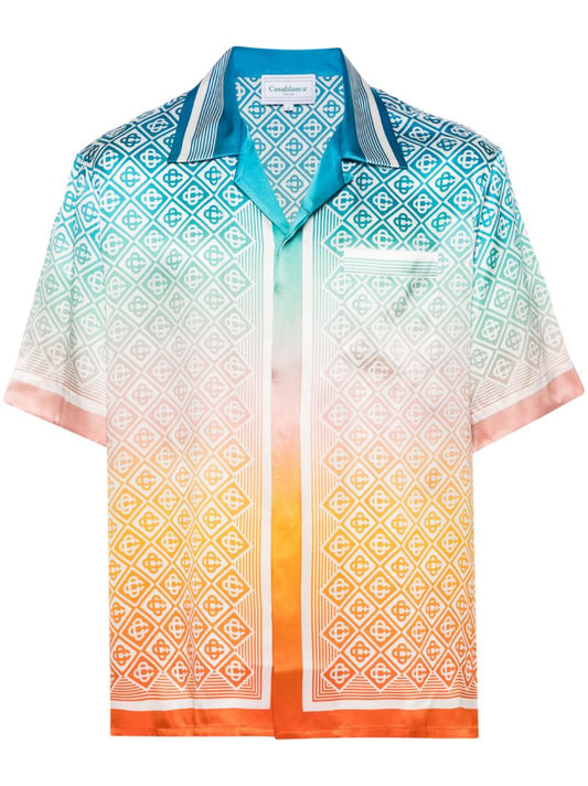 Multicolour Diamond Monogram Silk Short-sleeved Shirt