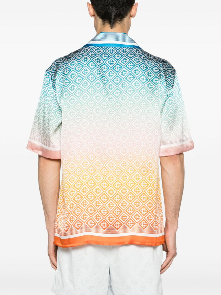 Multicolour Diamond Monogram Silk Short-sleeved Shirt