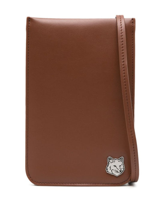 Brown Fox Plaque Leather Crossbody Bag