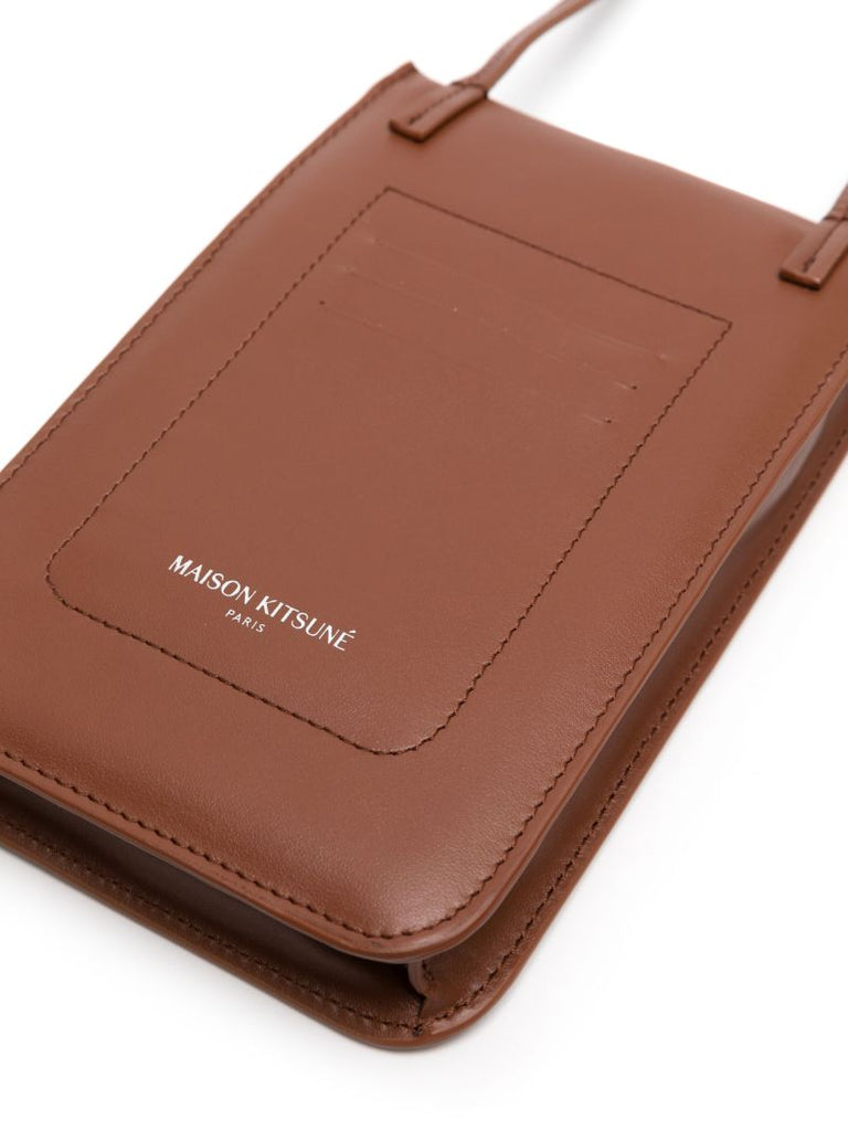 Brown Fox Plaque Leather Crossbody Bag