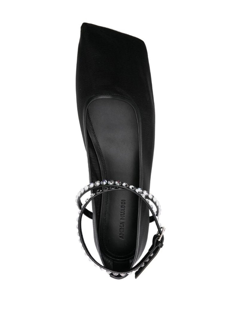 Black Ane Mesh Crystal Ballerina Flats