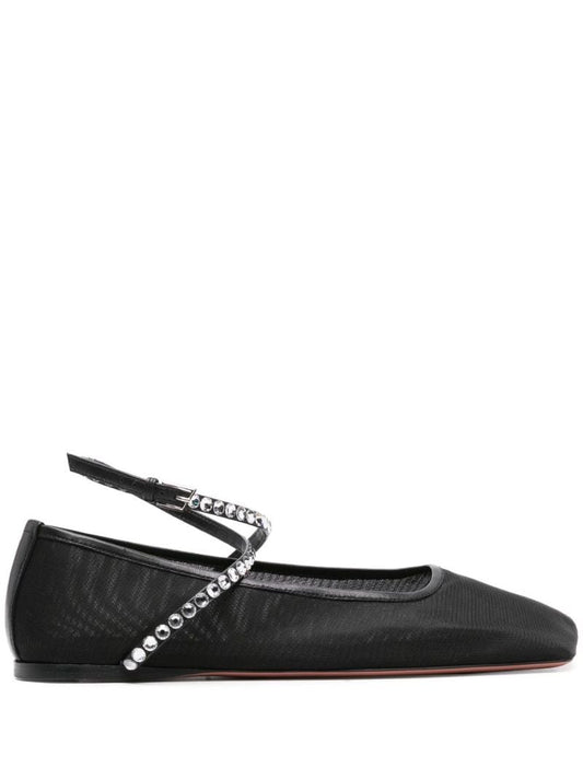 Black Ane Mesh Crystal Ballerina Flats