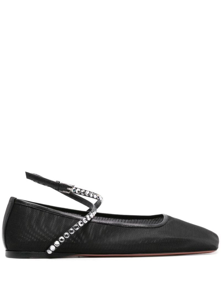 Black Ane Mesh Crystal Ballerina Flats