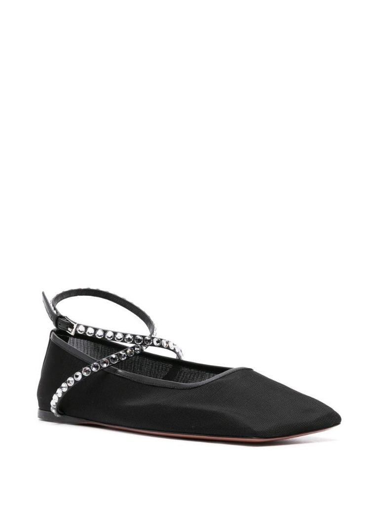 Black Ane Mesh Crystal Ballerina Flats