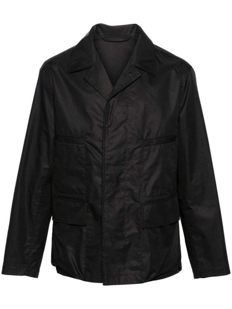 Black Single-breasted Gabardine Shirt Jacket