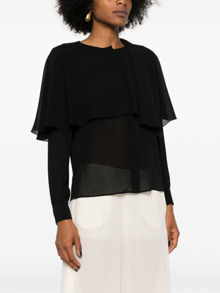 Black Silk Cape Blouse