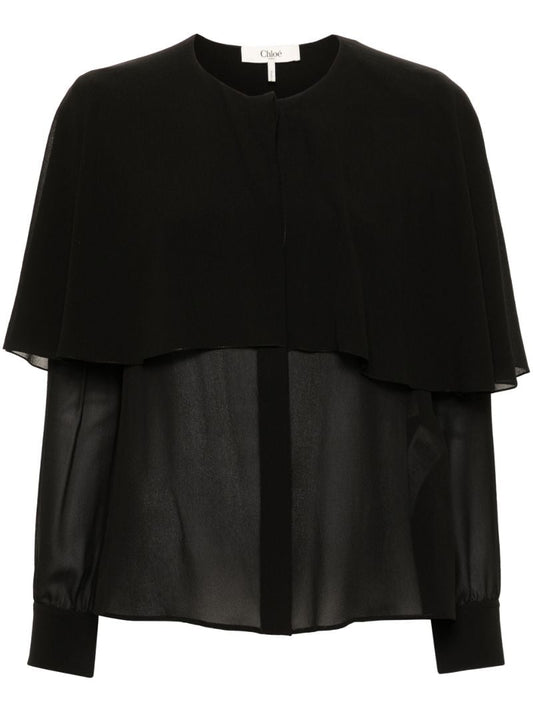 Black Silk Cape Blouse
