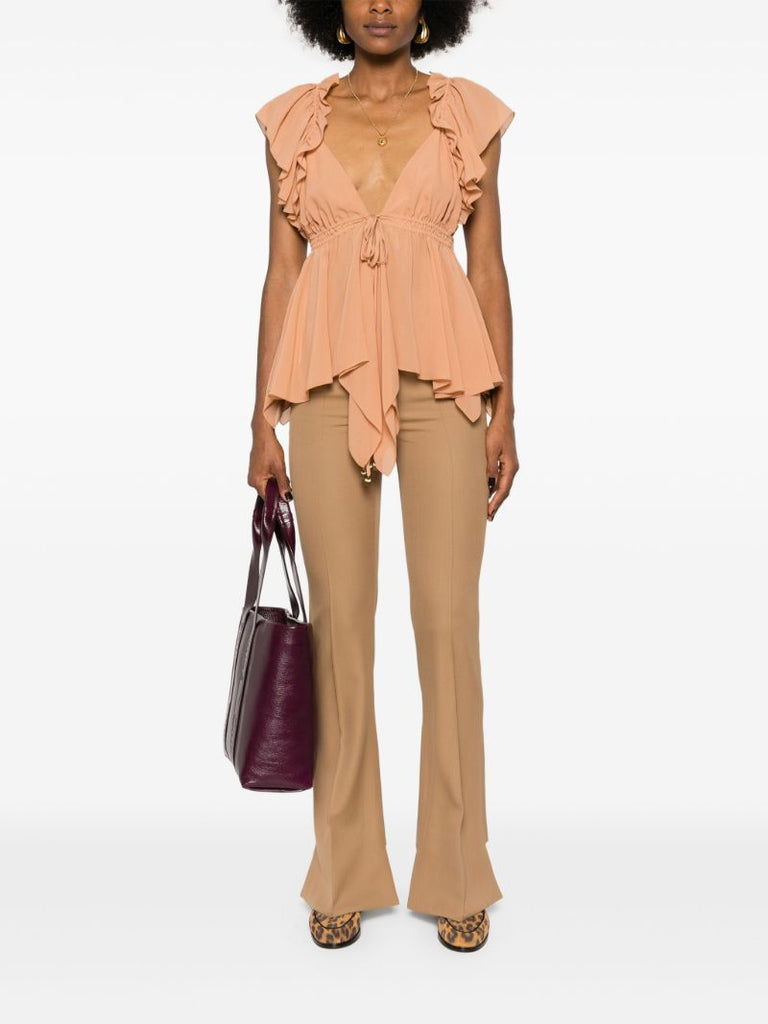 Orange Ruffled Silk Blouse