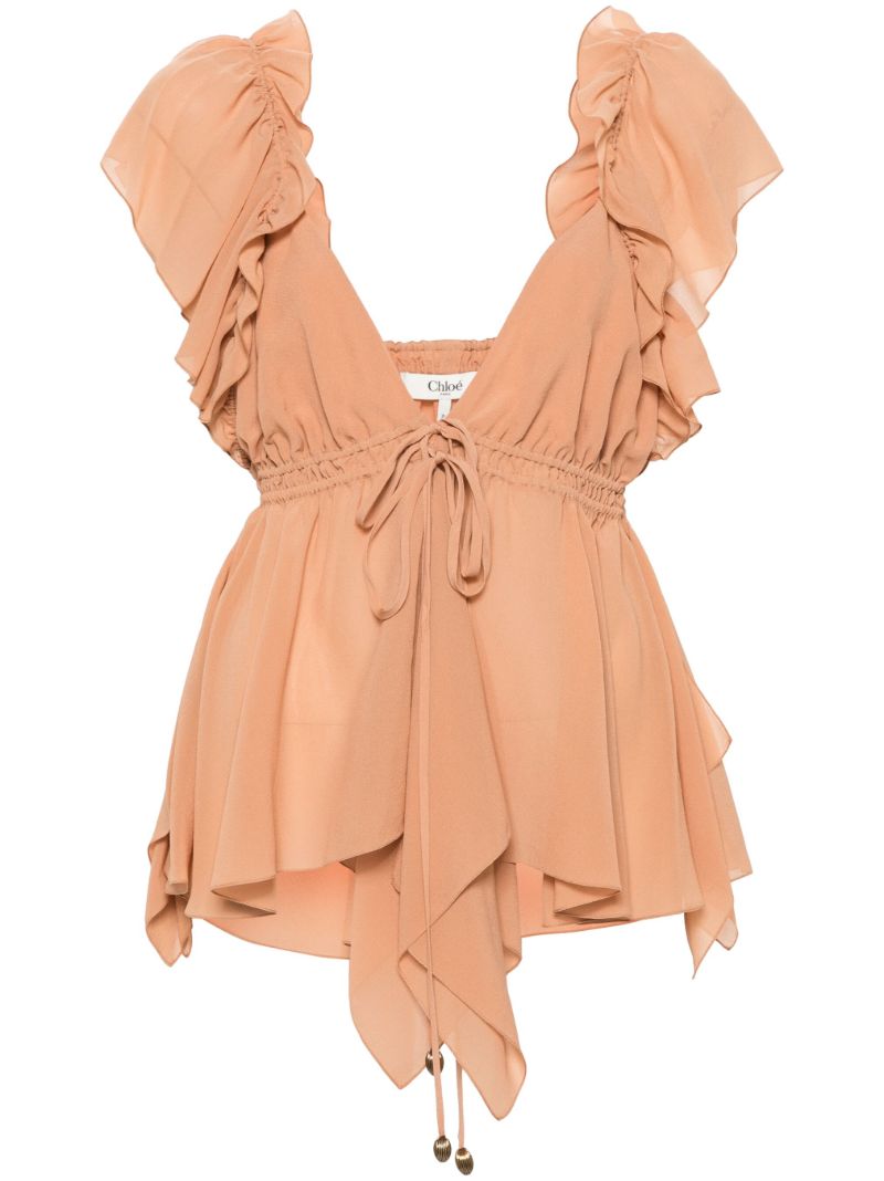 Orange Ruffled Silk Blouse