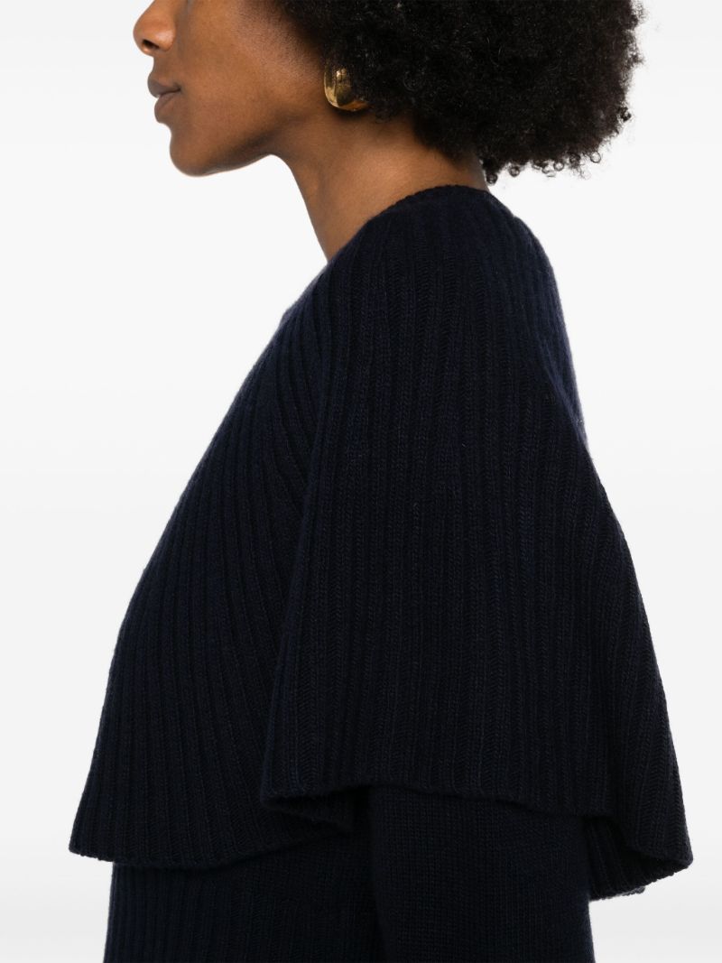Blue Ribbed-knit Cape Sweater