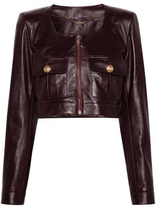 Red Cropped Leather Jacket