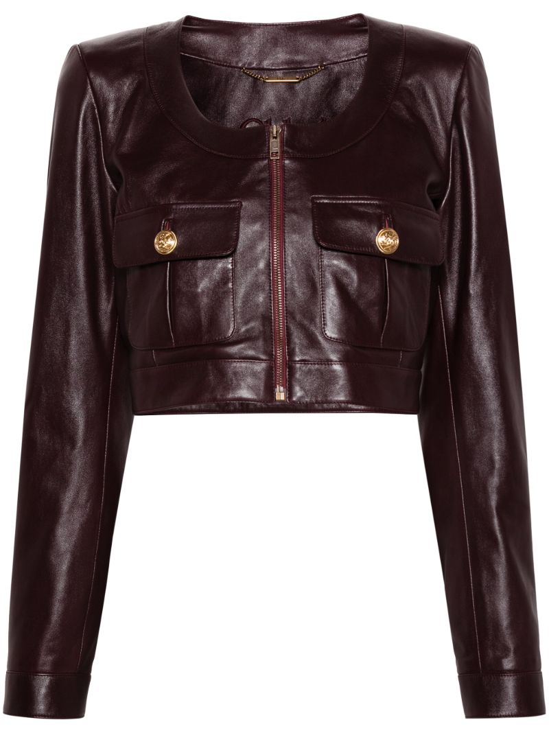 Red Cropped Leather Jacket