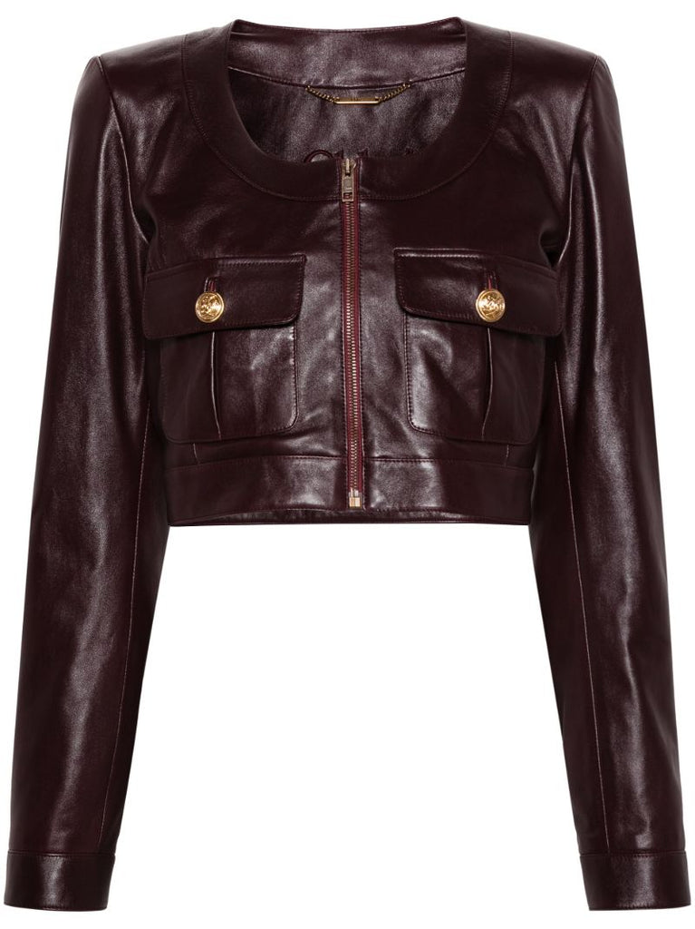 Red Cropped Leather Jacket
