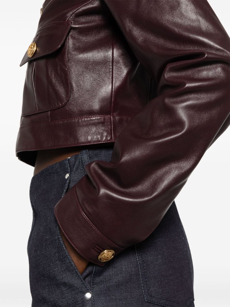 Red Cropped Leather Jacket