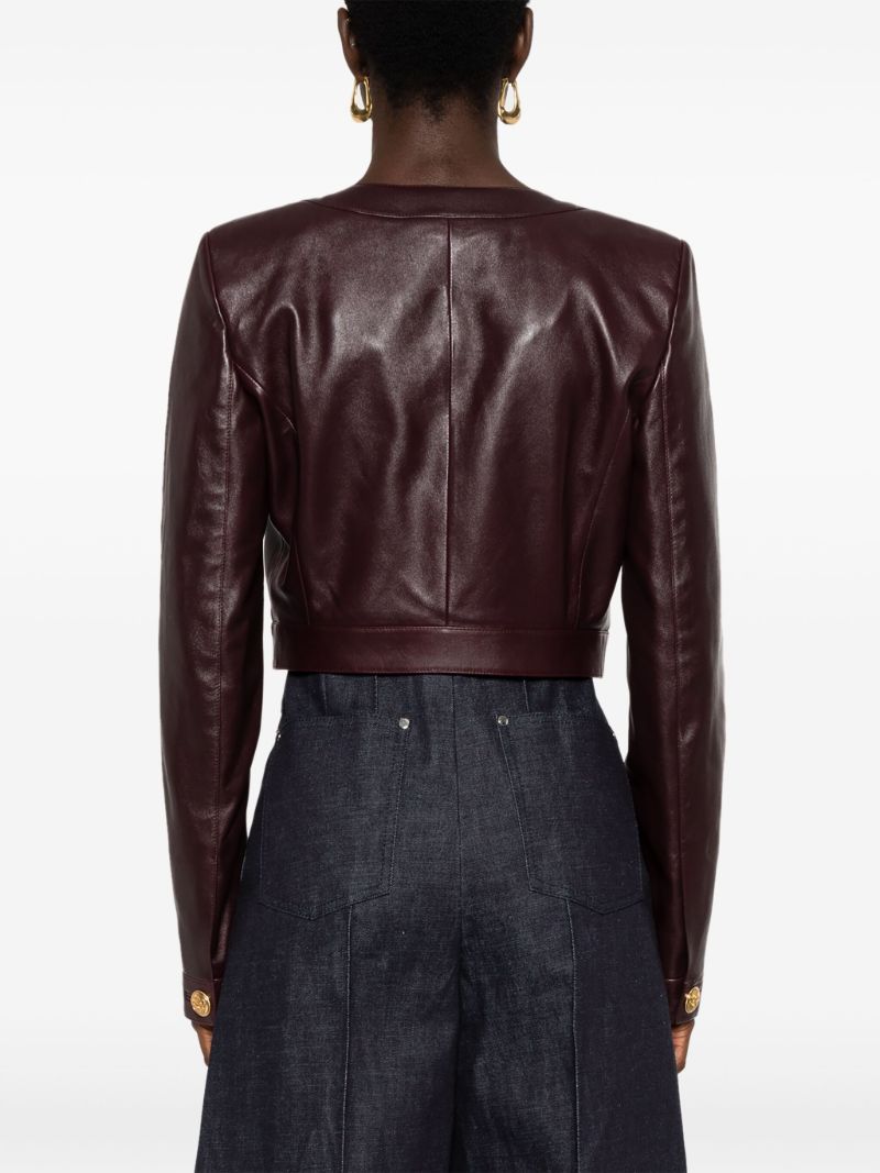 Red Cropped Leather Jacket