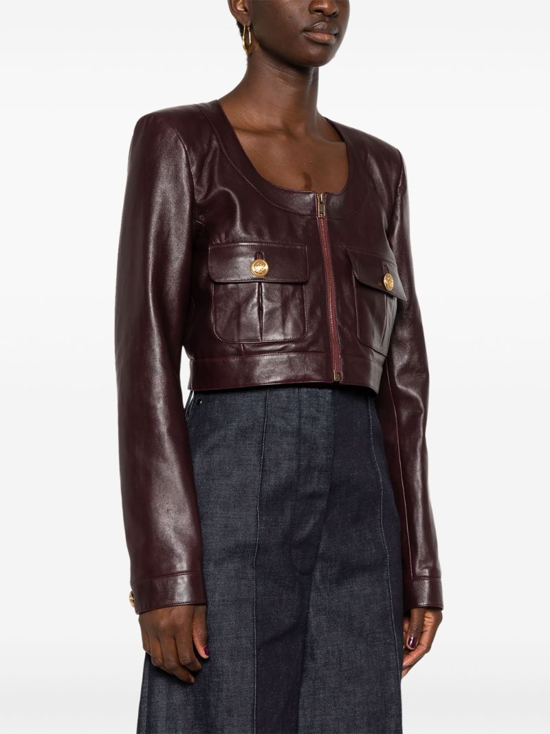 Red Cropped Leather Jacket