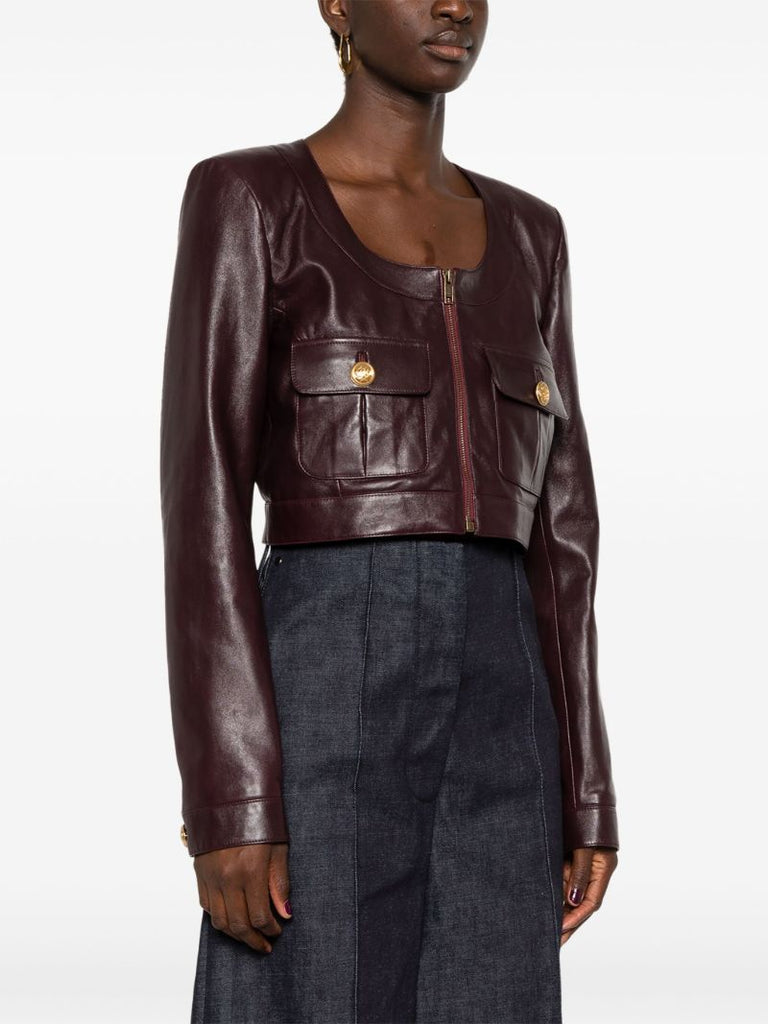 Red Cropped Leather Jacket