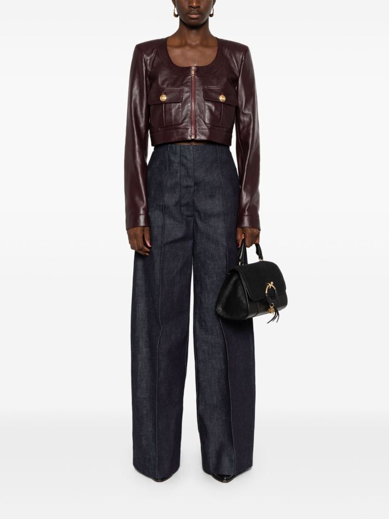 Red Cropped Leather Jacket
