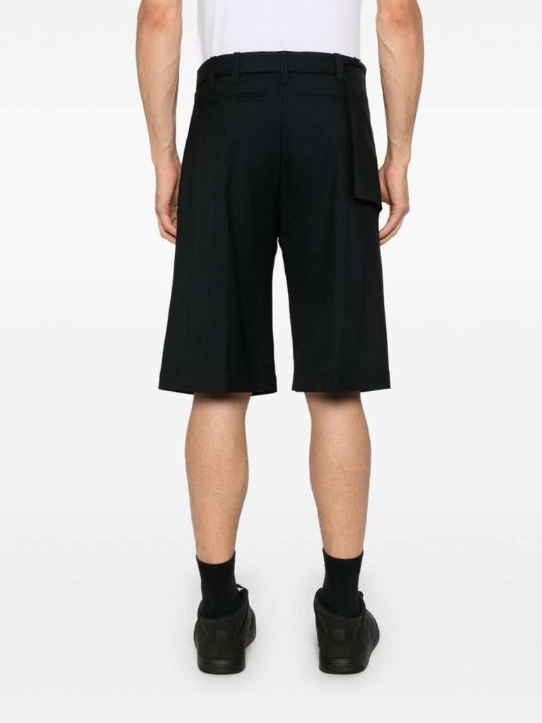Black Twill Belted Shorts