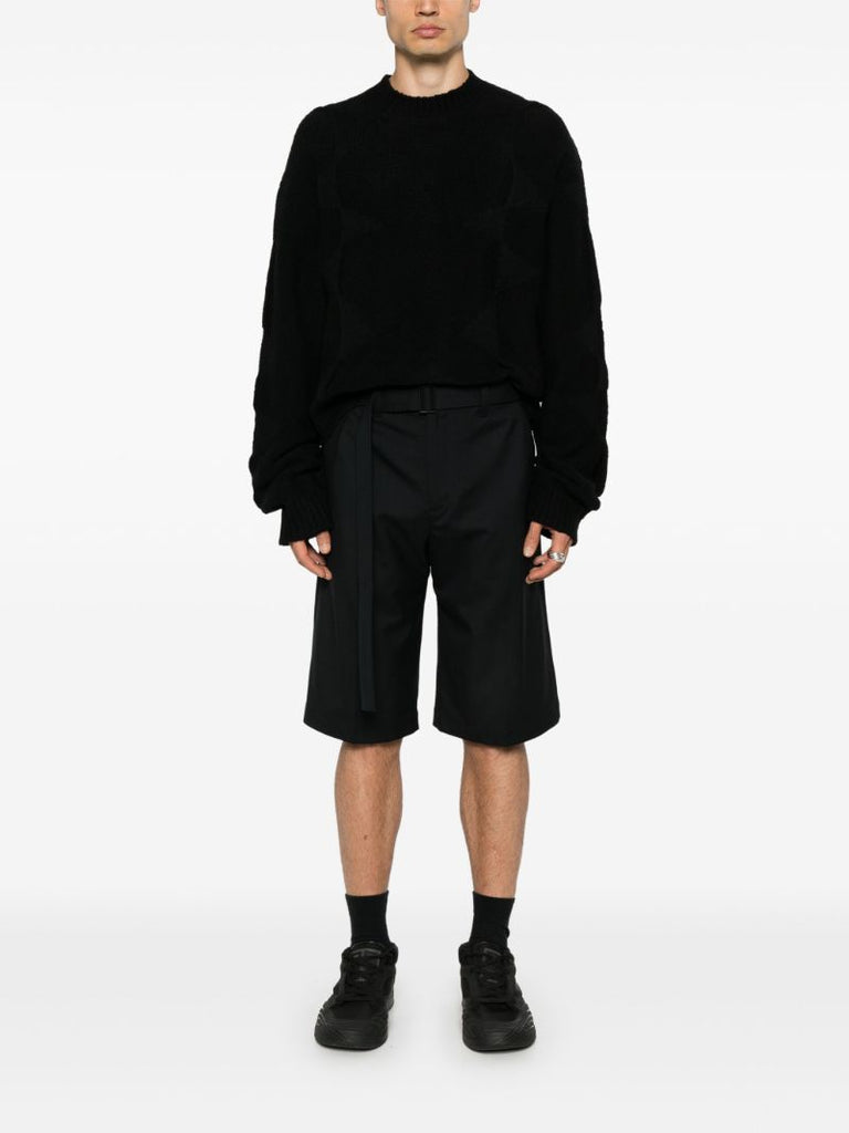 Black Twill Belted Shorts