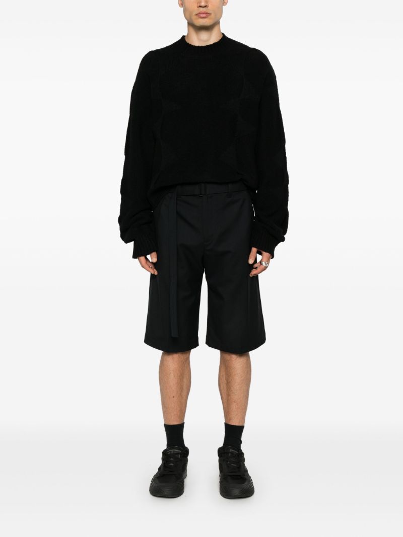 Black Twill Belted Shorts