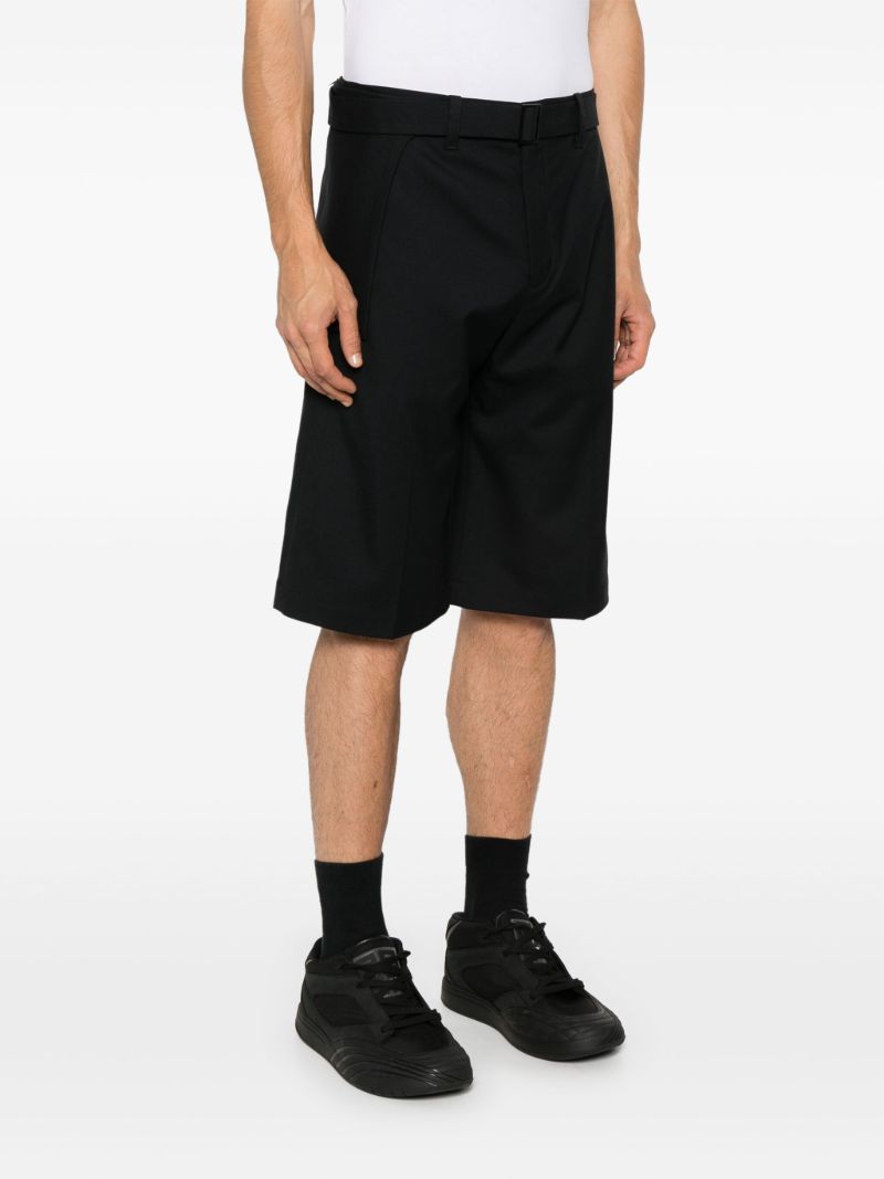 Black Twill Belted Shorts