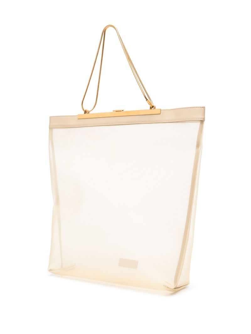 Beige Sheer Panel Metal Frame Tote Bag