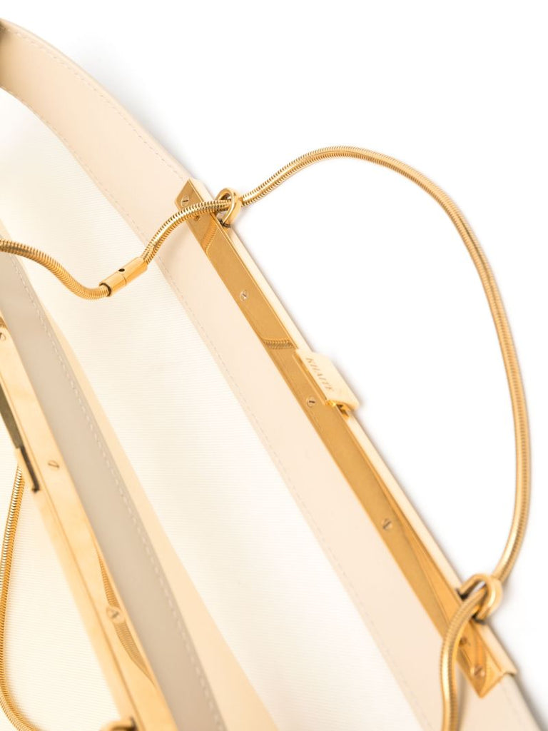 Beige Sheer Panel Metal Frame Tote Bag