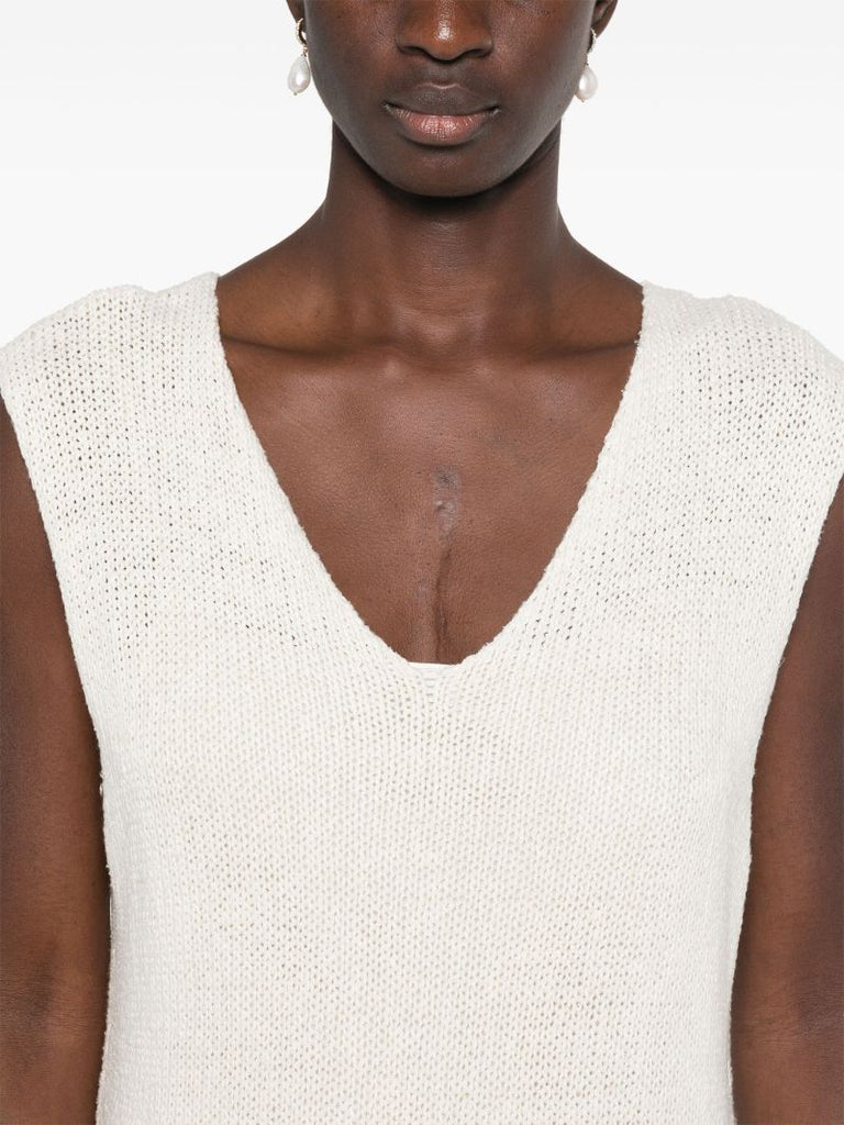 White Folosa V-neck Midi Dress