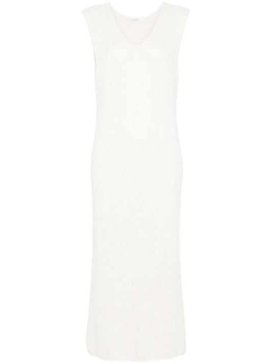 White Folosa V-neck Midi Dress