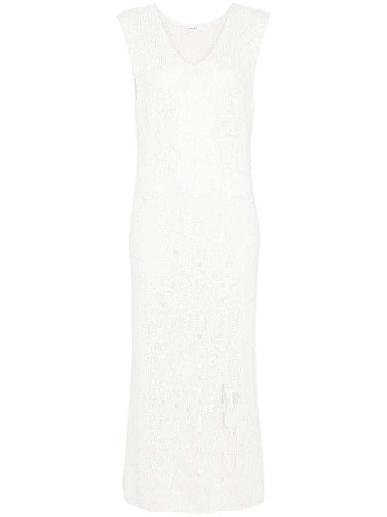 White Folosa V-neck Midi Dress