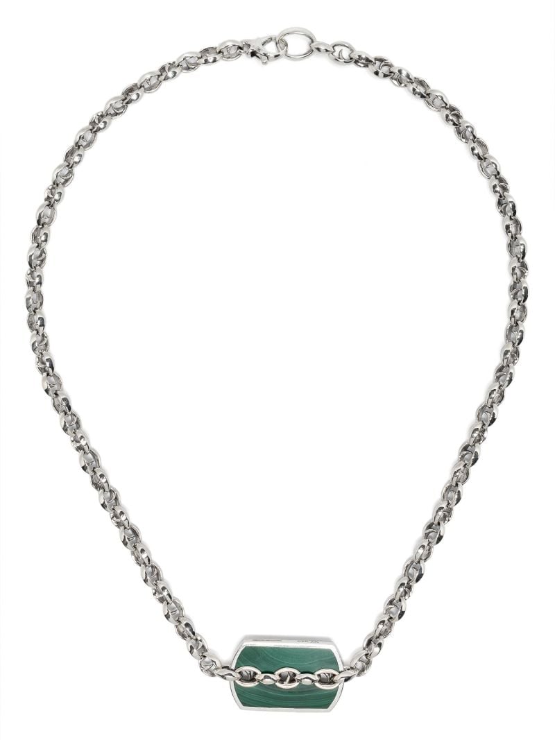 Sterling Silver Inline Razer Tag Malachite Necklace