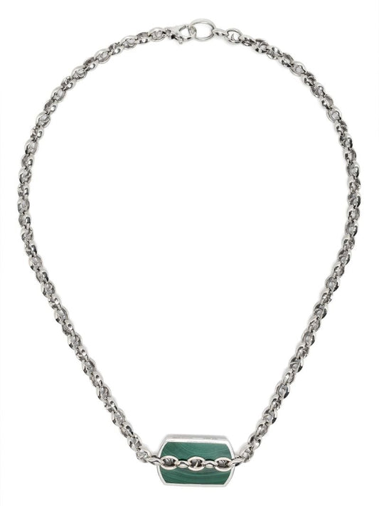 Sterling Silver Inline Razer Tag Malachite Necklace