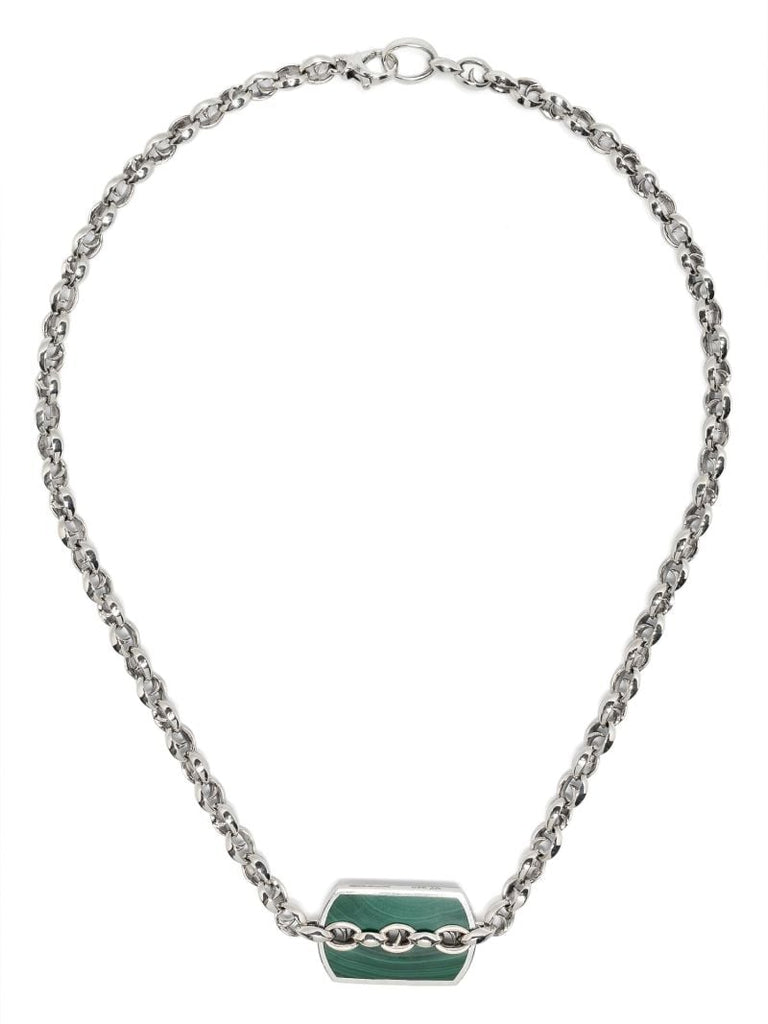 Sterling Silver Inline Razer Tag Malachite Necklace