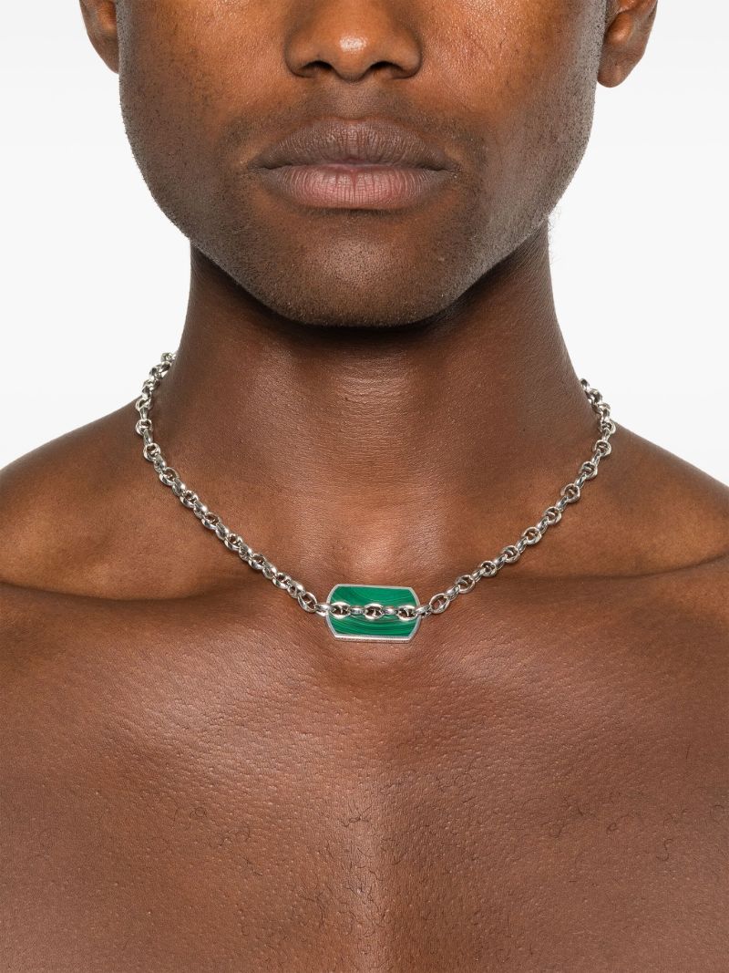Sterling Silver Inline Razer Tag Malachite Necklace