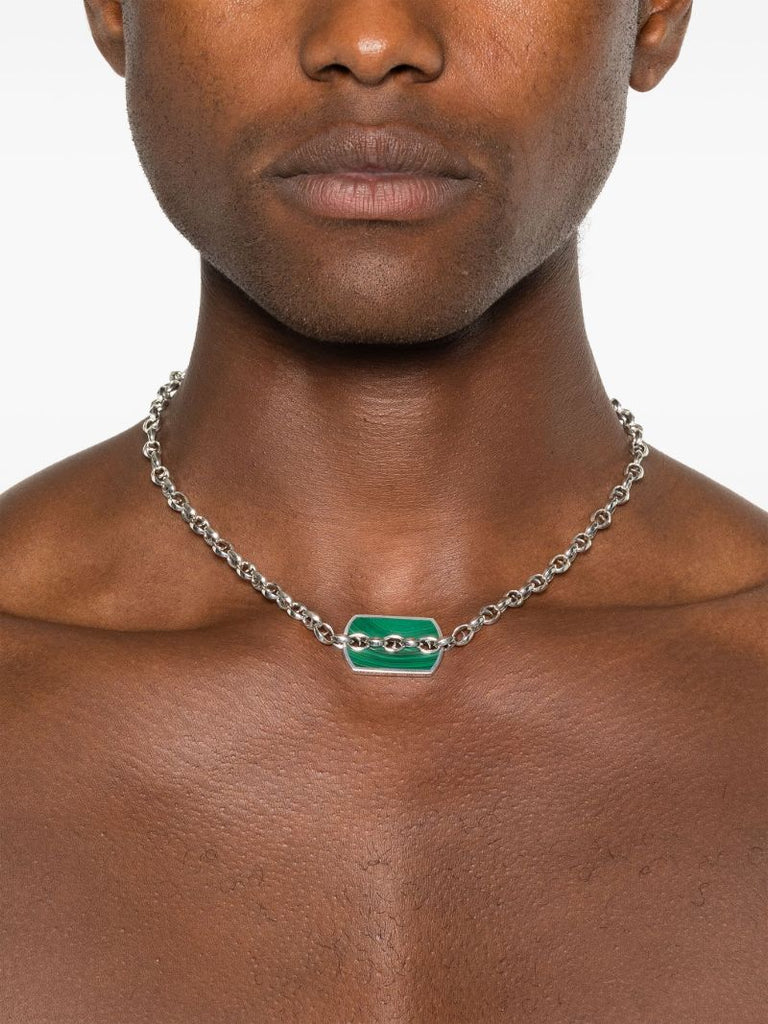 Sterling Silver Inline Razer Tag Malachite Necklace